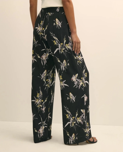 Easy Fit, Elastic Back Wide-Leg Soft Bird Print Pants, image 3