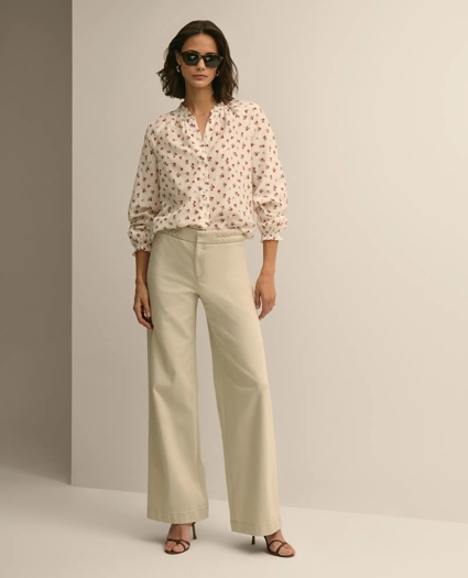 Cotton Twill Braided-Detail Wide-Leg Pants, image 1
