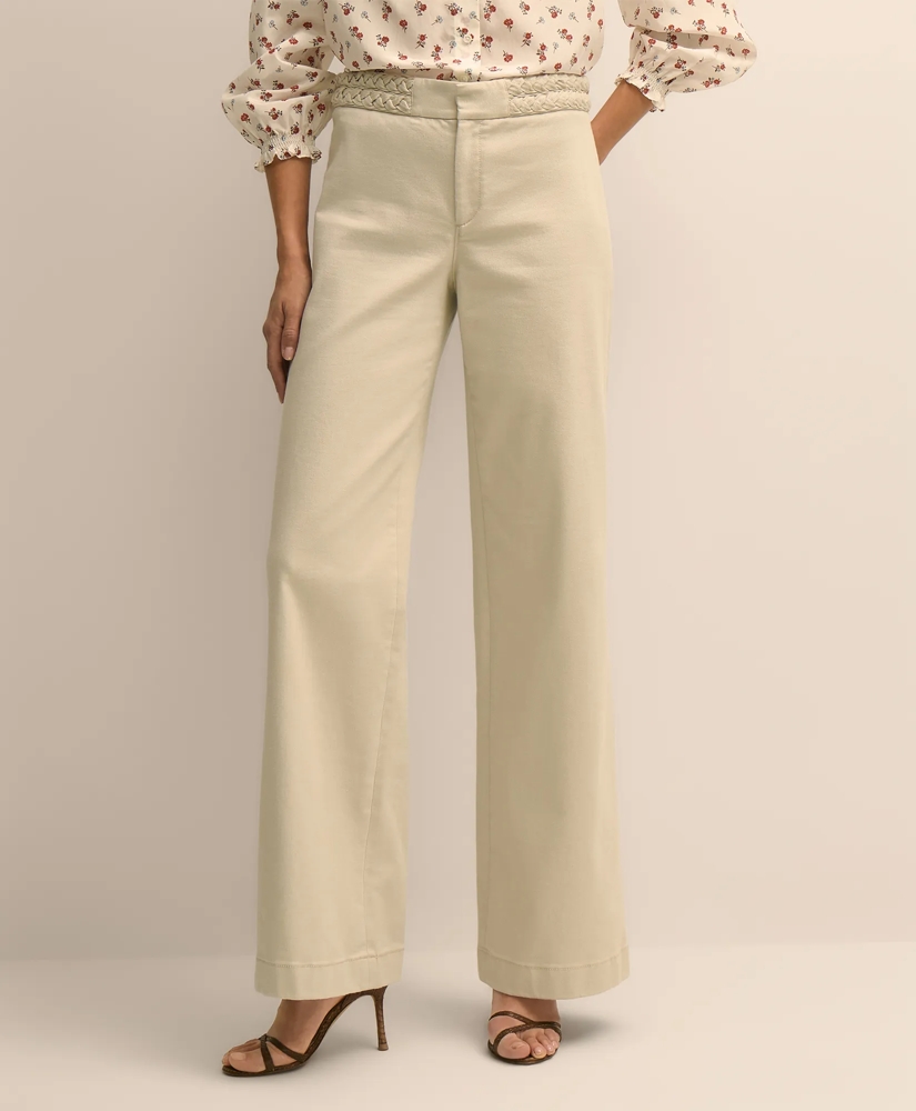 Cotton Twill Braided-Detail Wide-Leg Pants, image 2