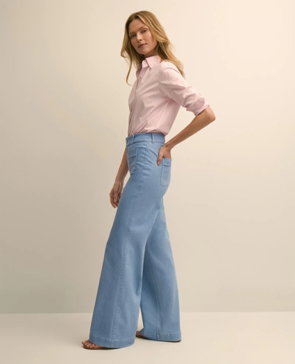 Cotton-Blend Patch Pocket Flare Jeans, image 2