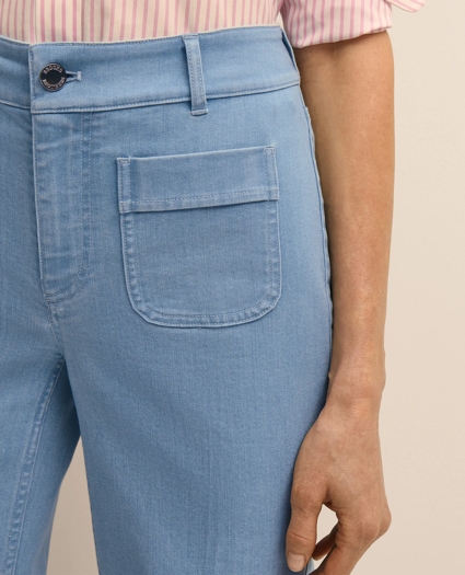 Cotton-Blend Patch Pocket Flare Jeans, image 5