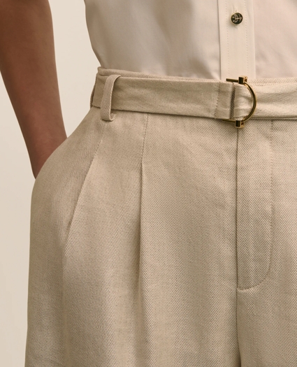 Linen Blend Belted Flounce Shorts, image 4