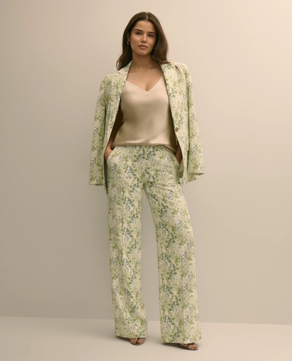 Crepe Botanical Print Wide-Leg Pants, image 1