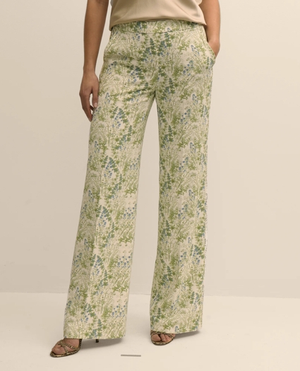 Crepe Botanical Print Wide-Leg Pants, image 2