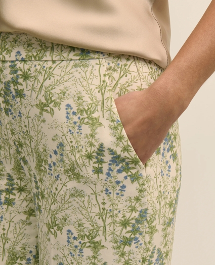 Crepe Botanical Print Wide-Leg Pants, image 3
