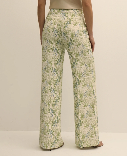 Crepe Botanical Print Wide-Leg Pants, image 4