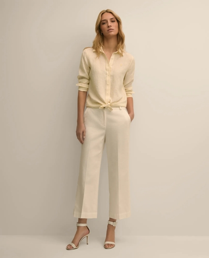Cotton Dobby Cropped Wide-Leg Pants, image 1