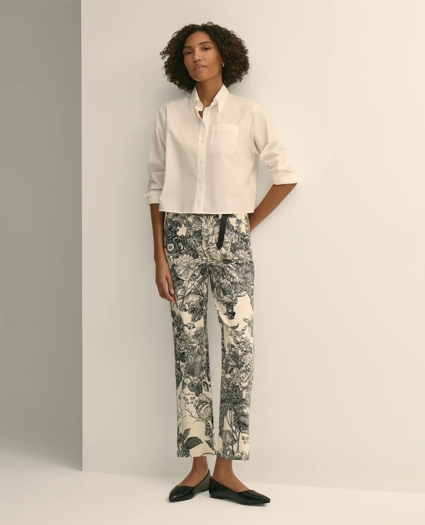 Cotton Floral Cropped Kick Flare Jeans, image 1