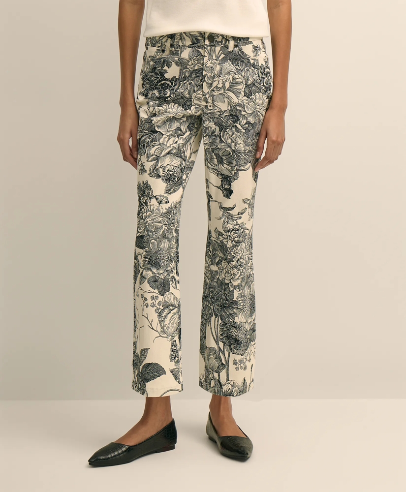 Cotton Floral Cropped Kick Flare Jeans, image 2