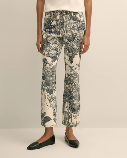 Cotton Floral Cropped Kick Flare Jeans, image 2