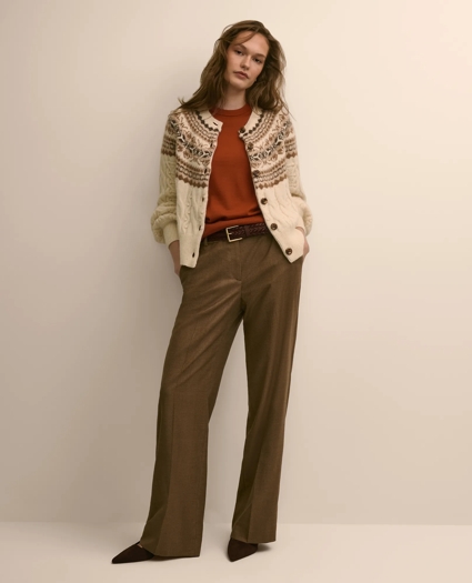Wool Blend Herringbone Wide-Leg Pants, image 1