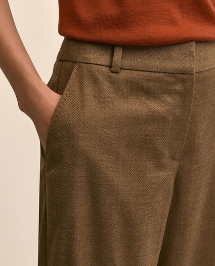 Wool Blend Herringbone Wide-Leg Pants, image 3
