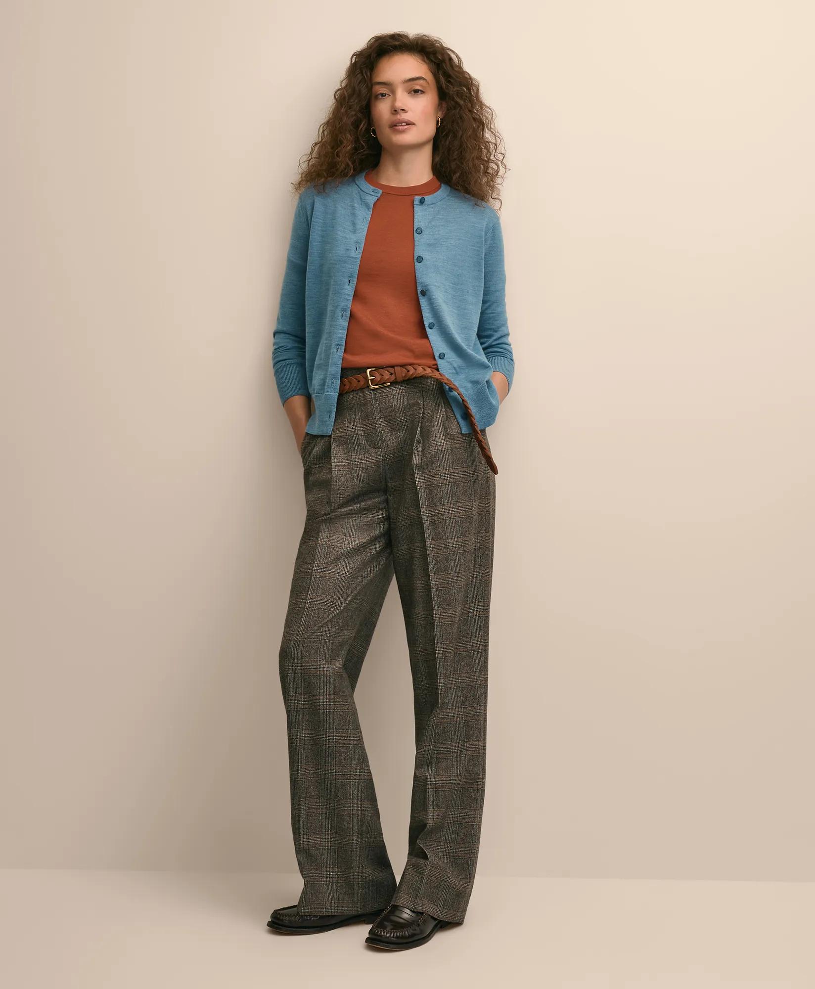 Wool Plaid Wide-Leg Pants, image 1