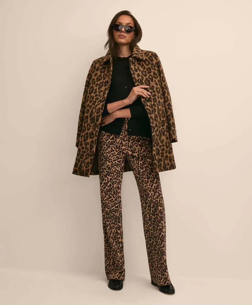 Cotton Blend Corduroy Leopard-Motif Flare Pants, image 1