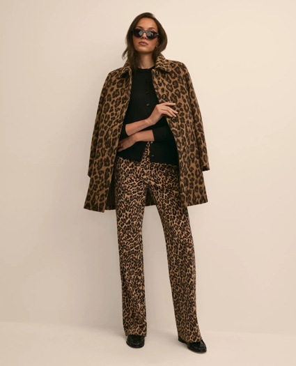 Cotton Blend Corduroy Leopard-Motif Flare Pants, image 1