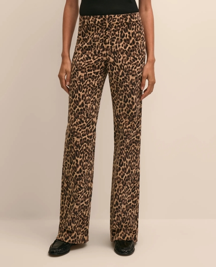 Cotton Blend Corduroy Leopard-Motif Flare Pants, image 2
