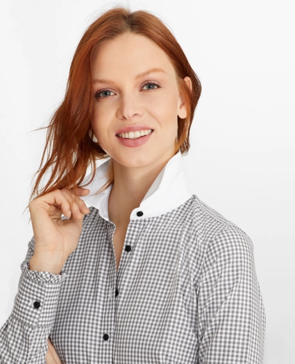 Non-Iron Gingham Supima® Cotton Dobby Contrast-Collar Fitted Shirt, image 1