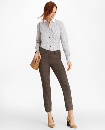 Non-Iron Gingham Supima® Cotton Dobby Contrast-Collar Fitted Shirt, image 2