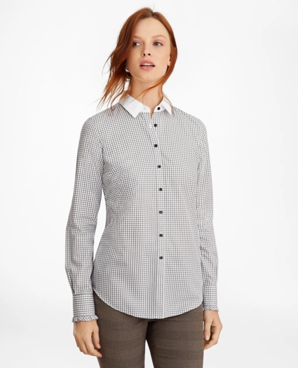 Non-Iron Gingham Supima® Cotton Dobby Contrast-Collar Fitted Shirt, image 4