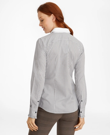 Non-Iron Gingham Supima® Cotton Dobby Contrast-Collar Fitted Shirt, image 5