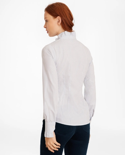 Non-Iron Striped Supima® Cotton Ruffle-Collar Blouse, image 4