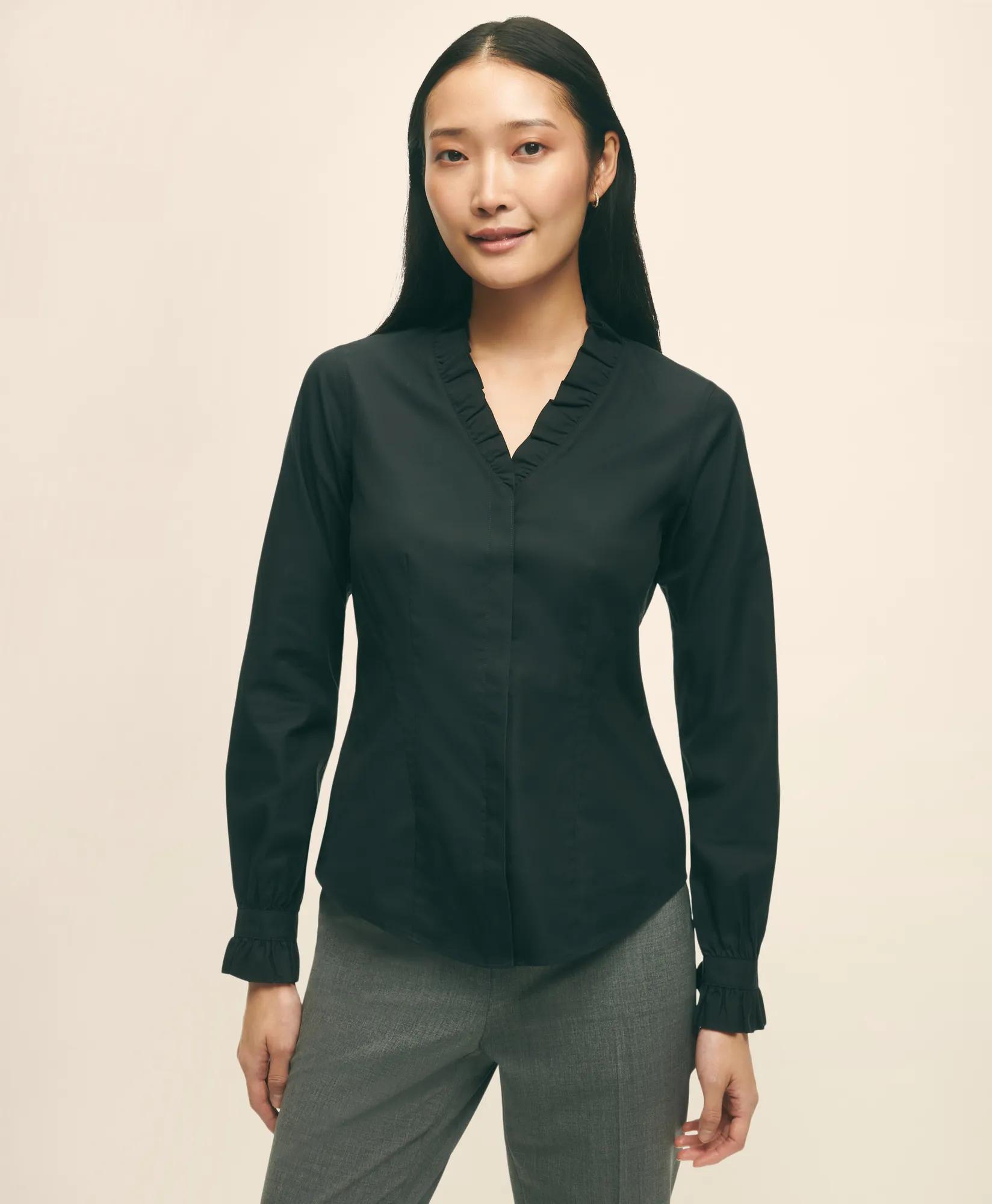 Fitted Non-Iron Stretch Supima&reg; Cotton Ruffle Dress Shirt, image 1