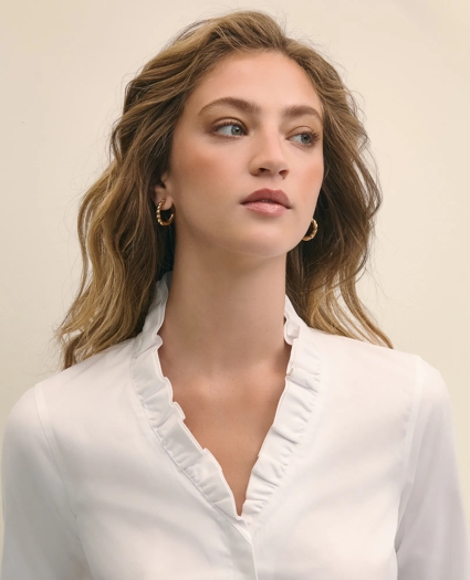 Fitted Non-Iron Stretch Supima® Cotton Ruffle Dress Shirt, image 3
