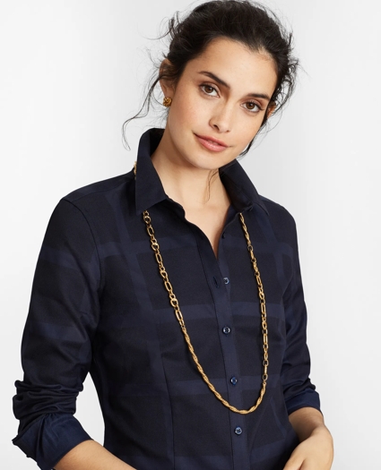 Tailored-Fit Checked Cotton Jacquard Shirt, image 1