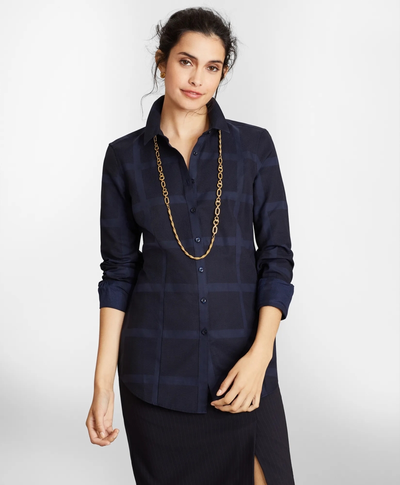 Tailored-Fit Checked Cotton Jacquard Shirt, image 3