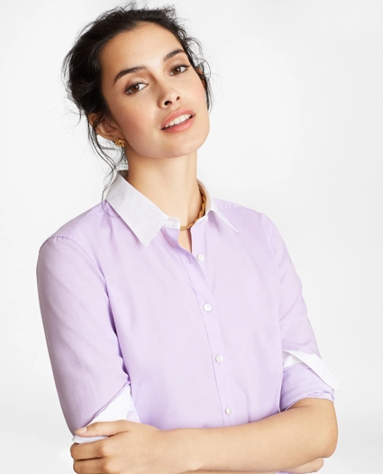 Non-Iron Supima&reg; Cotton Twill Contrast-Collar Fitted Shirt, image 1