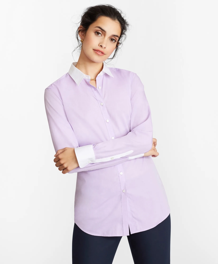 Non-Iron Supima&reg; Cotton Twill Contrast-Collar Fitted Shirt, image 4