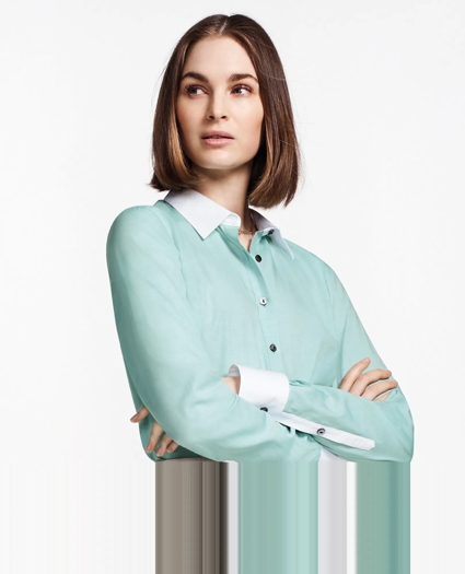 Non-Iron Supima® Cotton Twill Contrast-Collar Fitted Shirt, image 1