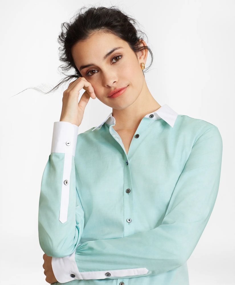 Non-Iron Supima® Cotton Twill Contrast-Collar Fitted Shirt, image 3