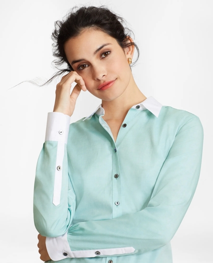 Non-Iron Supima® Cotton Twill Contrast-Collar Fitted Shirt, image 3