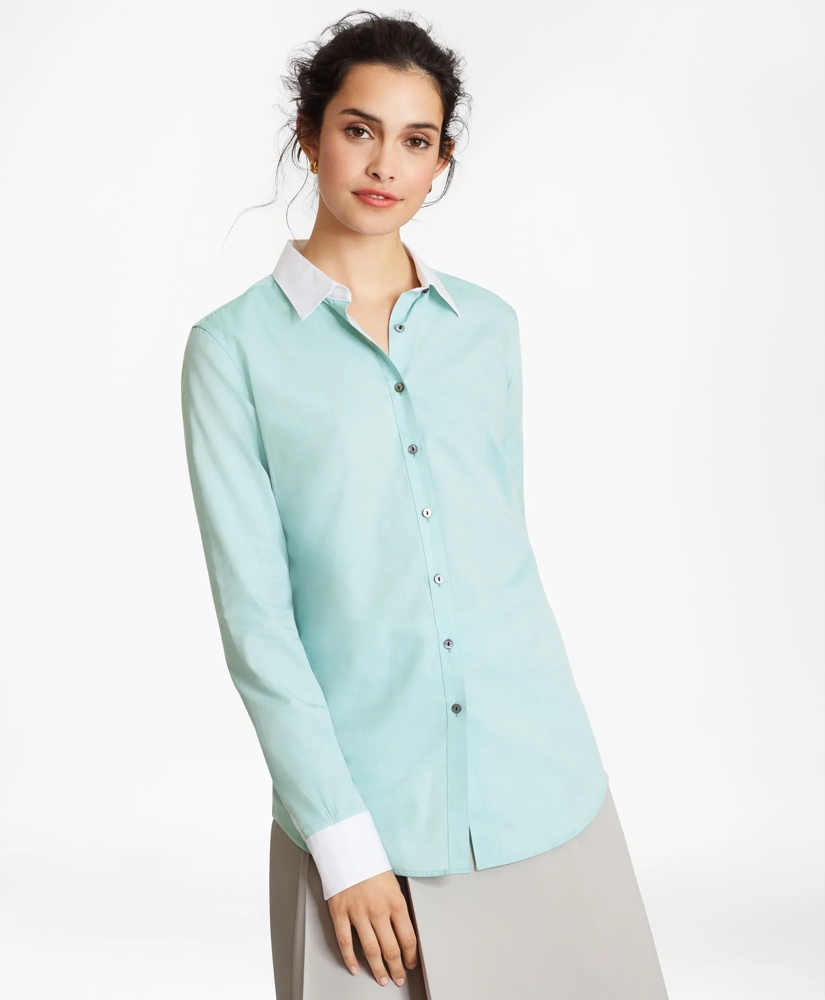 Non-Iron Supima® Cotton Twill Contrast-Collar Fitted Shirt, image 4