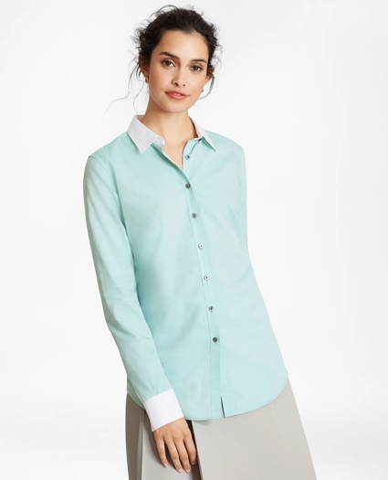 Non-Iron Supima® Cotton Twill Contrast-Collar Fitted Shirt, image 4