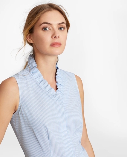 Non-Iron Striped Supima&reg; Cotton Ruffle-Collar Sleeveless Blouse, image 1