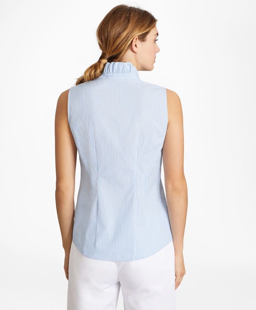 Non-Iron Striped Supima® Cotton Ruffle-Collar Sleeveless Blouse