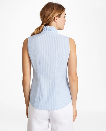 Non-Iron Striped Supima&reg; Cotton Ruffle-Collar Sleeveless Blouse, image 4