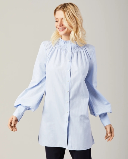 Striped Cotton Smocked-Yoke Tunic, image 2