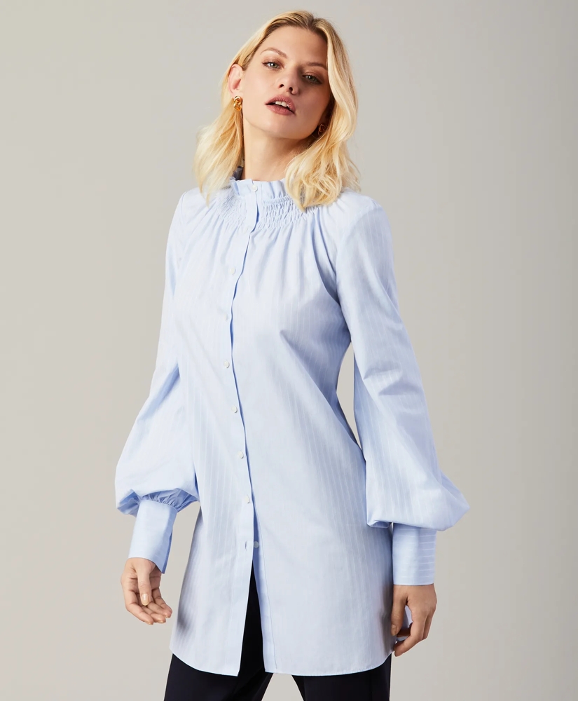 Striped Cotton Smocked-Yoke Tunic, image 3