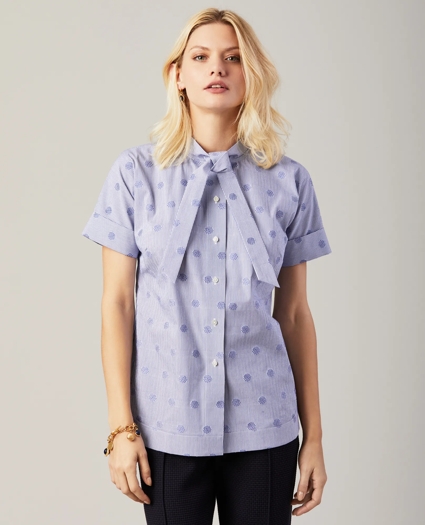 Polka-Dot Striped Bow-Neck Blouse, image 1
