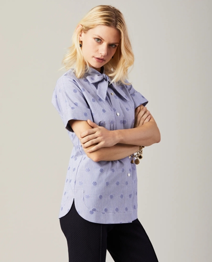 Polka-Dot Striped Bow-Neck Blouse, image 2