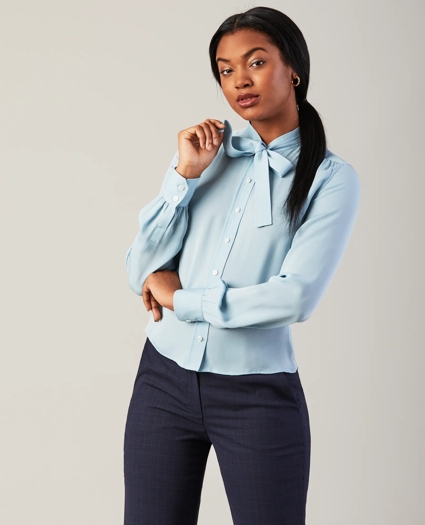 Silk Georgette Bow-Neck Blouse, image 1
