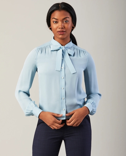 Silk Georgette Bow-Neck Blouse, image 2