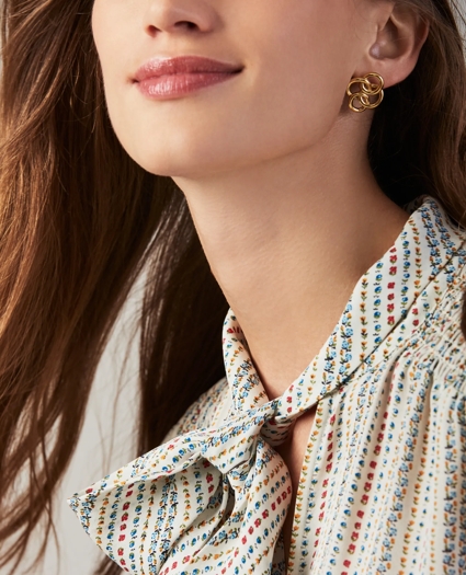 Floral-Print Silk Georgette Bow-Neck Blouse, image 3