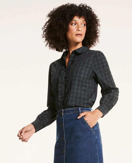 Classic Fit Black Watch Tartan Cotton Poplin Blouse, image 1