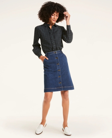Classic Fit Black Watch Tartan Cotton Poplin Blouse, image 2