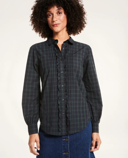 Classic Fit Black Watch Tartan Cotton Poplin Blouse, image 3
