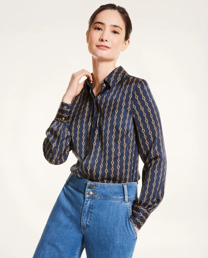 Chain Print Stretch Silk Georgette Blouse, image 1